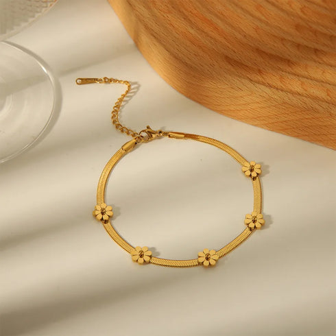 Classic Style Flower 304 Stainless Steel Anklet