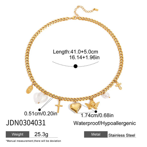 PVD Coated Real Gold Plated Cross Angel Wings Steel Elegant Vacation Waterproof Non Tarnish Surgical 304 Stainless Safety Clasp Closure Necklace