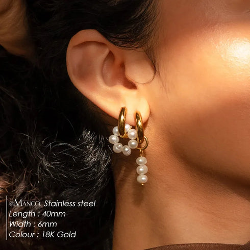 PVD Coated Real Gold Plated Geometric 304 Stainless Steel Freshwater Pearl Elegant Sweet Waterproof Non Tarnish Drop Earrings