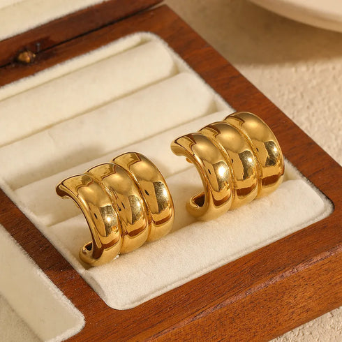 PVD Coated Real Gold Plated 18K Gold Geometric 304 Stainless Steel IG Style Waterproof Non Tarnish Ear Studs