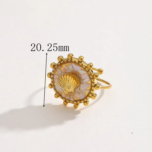 Elegant Classic Open Ring Stainless Steel 18K Gold Plated Round Shell Pattern Casual Romantic Female Style Pink Gold Color