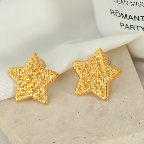Pentagram 18k gold plated ear studs