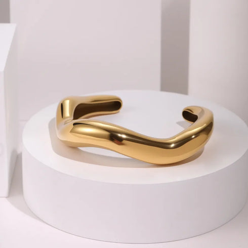 Exaggerated Style Fashion Stainless Steel Bracelet Plated 18K Gold Geometric Texture Luxury Hand Jewelry