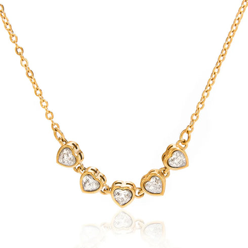 Ladies Classic Style 18K Gold Stainless Steel Zircon Heart Shaped Tennis Chain Necklace 41+5cm Vacuum Plating Pendant