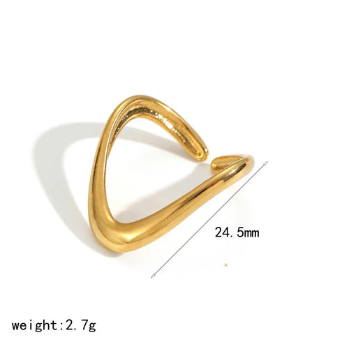 Elegant Stainless Steel Ring With Diamond And Zircon For Women Non-Fading Luxury Style Geometric Pattern Gold Plated Craft