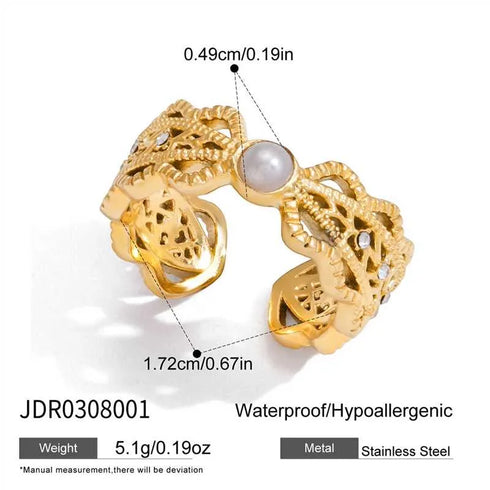 Women's Style - Vintage Style / 18K Gold Stainless Steel + Glass Pearl + Zircon / White Zircon Pearl Lace Hollow Open Ring