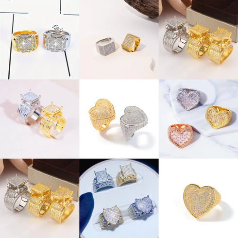 Jewelry Hip-Hop Retro Geometric Copper Zircon Rings