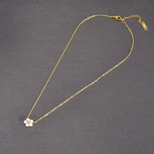 Retro flower stainless steel pearl pendant