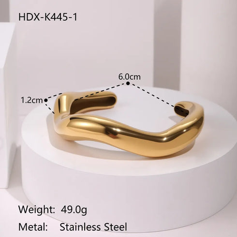 Exaggerated Style Fashion Stainless Steel Bracelet Plated 18K Gold Geometric Texture Luxury Hand Jewelry