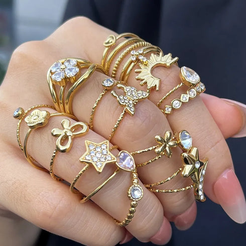 Star Flower Bow Knot 304 Stainless Steel Open Rings