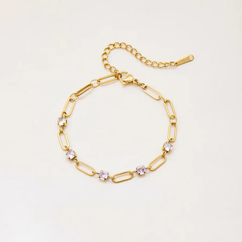 Ladies Classic Style Stainless Steel Tennis Necklace Bracelet White Zircon Round Zircon 18K Gold Plated 16.5+5CM Jewelry Accessory