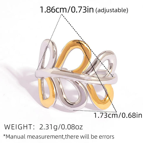 304 Stainless Steel 18K Gold Plated Women's Gold Geometric Stem and Leaf Open Ring, Women's Jewelry Accessories, Gift for Her