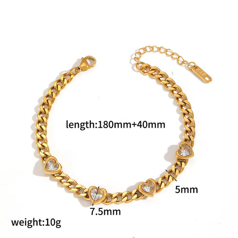 Geometric Heart 304 Stainless Steel Zircon Bracelet Light Luxury High-end Jewelry Non-fading Accessories for Women INS Style