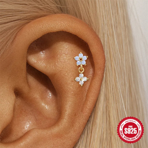 1 Pair 925 Sterling Silver Opal Pearl Zircon 925 Sterling Silver Earrings Flower Butterfly Drop Earrings Ear Studs