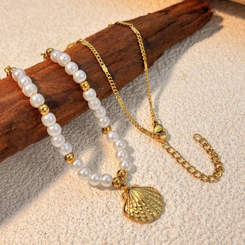 Pearl Retro Vacation Classic Style Tortoise Sun Scallop Necklaces