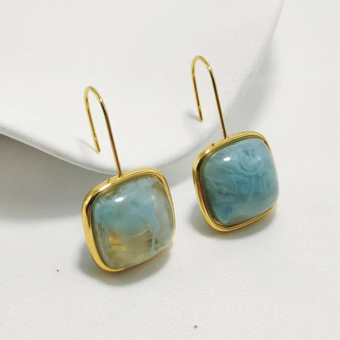 1 Pair Elegant Square 304 Stainless Steel Resin 18K Gold Plated Ear hanging