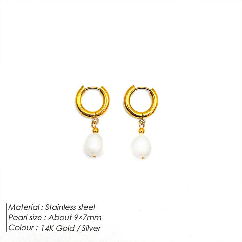 Geometric 316 Stainless Steel Freshwater Pearl Elegant Waterproof Non Tarnish Surgical Steel Drop Earrings
