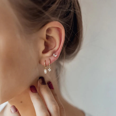 1 Set Classic Style Geometric Inlay Brass Zircon 18K Gold Plated Drop Earrings Ear Studs