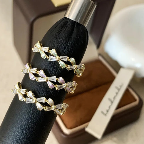 Elegant Sweet Butterfly Knot Open Ring Simple Luxury Design Women's Fashion Jewelry Oil Drop Geometric Pattern Copper Ring