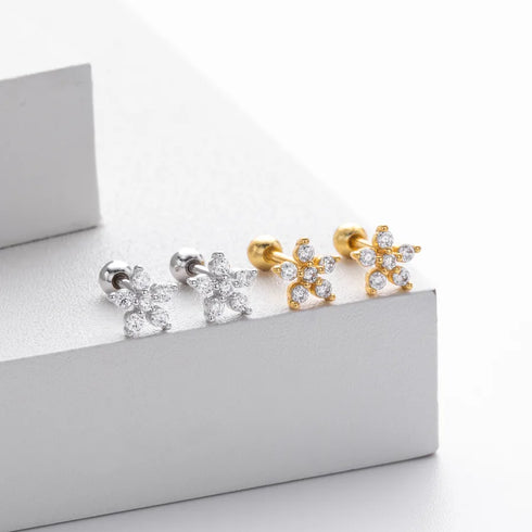 Elegant S925 Sterling Silver Screw Back Stud Earrings With Embedded Zircon Flowers Unique Design Luxury Feelings Women's Jewelry