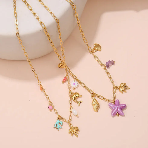 Handmade DIY Stainless Steel 18K Gold Summer Accessories Necklace Luxury Vacation Style Beach Jewelry High-End Feeling Star Pattern