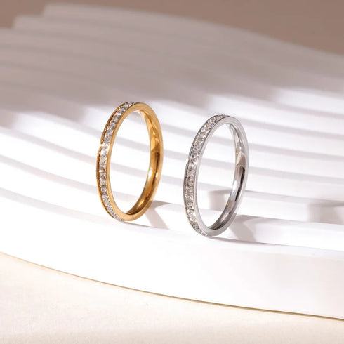 Hot-Selling Accessories Stainless Steel Creative Square T-Shaped Full Circle Band Ring Wedding Ring Full Diamond Star Silver Ring for Women