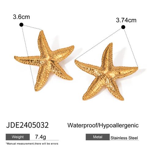 PVD Coated Real Gold Plated 18K Gold Starfish Hippocampus Shell 304 Stainless Steel Vacation Simple Style IG Style Waterproof Non Tarnish Rings Earrings Necklace