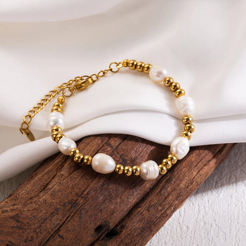 Freshwater pearl 18k gold plated bracelets