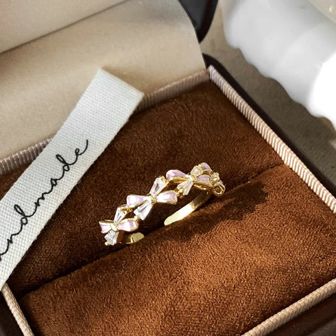 Elegant Sweet Butterfly Knot Open Ring Simple Luxury Design Women's Fashion Jewelry Oil Drop Geometric Pattern Copper Ring