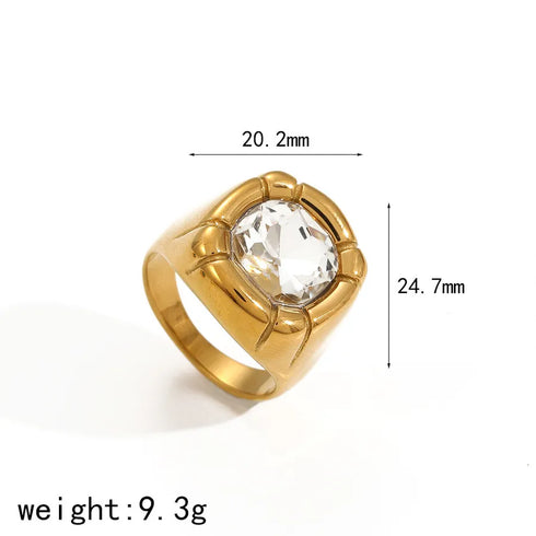 Elegant Stainless Steel Ring With Diamond And Zircon For Women Non-Fading Luxury Style Geometric Pattern Gold Plated Craft
