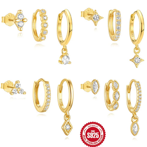 3 Pieces Set 925 Sterling Silver Zircon Geometric Earrings