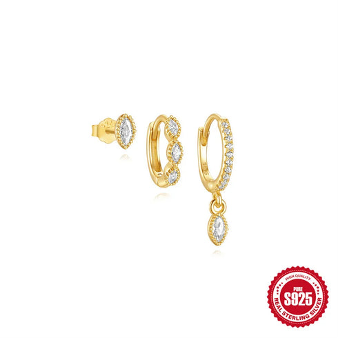 3 Pieces Set 925 Sterling Silver Zircon Geometric Earrings
