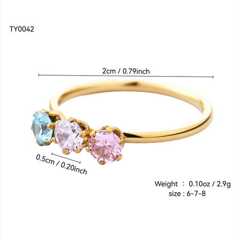 Elegant Fashion Simple High-Grade Inlaid Zircon Ring Stainless Steel 18K Gold Plating Women's Ring Exquisite Female Ornament