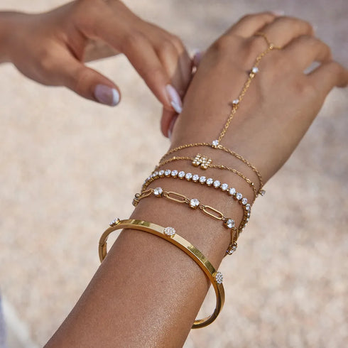 Ladies Classic Style Stainless Steel Tennis Necklace Bracelet White Zircon Round Zircon 18K Gold Plated 16.5+5CM Jewelry Accessory