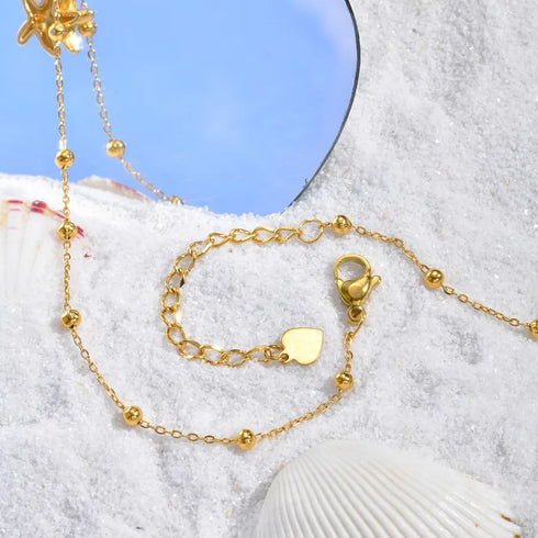 PVD Coated Real Gold Plated 18K Gold Starfish Conch Shell 304 Stainless Steel Casual Vacation Marine Style Waterproof Non Tarnish 304 Stainless Steel Lobster Trigger Clasp Closure Necklace