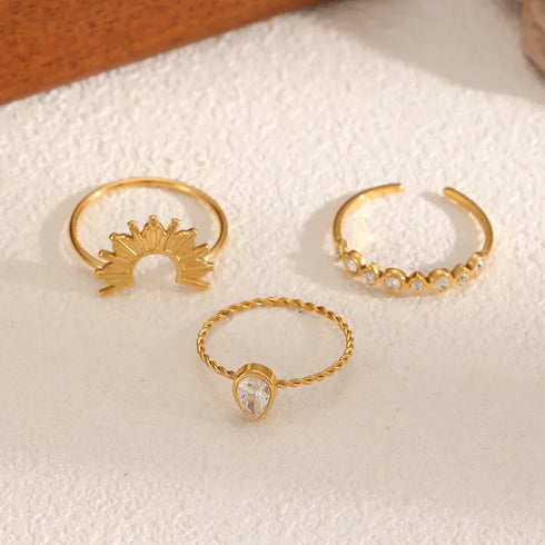 PVD Coated Real Gold Plated 18K Gold Geometric 304 Stainless Steel IG Style Casual Waterproof Non Tarnish Rings