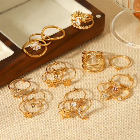 Star Flower Bow Knot 304 Stainless Steel Open Rings