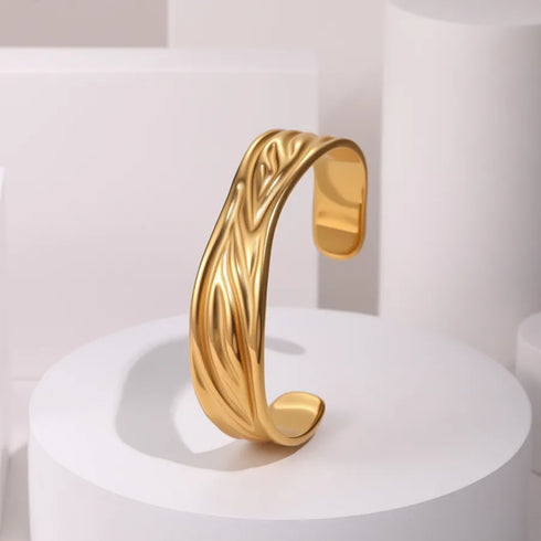 Exaggerated Style Fashion Stainless Steel Bracelet Plated 18K Gold Geometric Texture Luxury Hand Jewelry