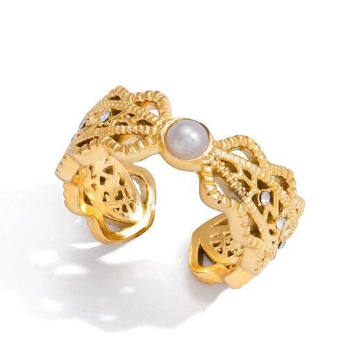 Women's Style - Vintage Style / 18K Gold Stainless Steel + Glass Pearl + Zircon / White Zircon Pearl Lace Hollow Open Ring