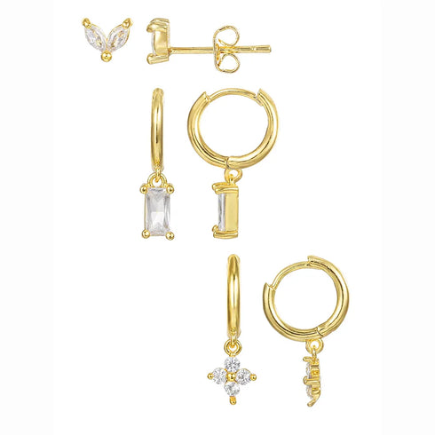 1 Set Classic Style Geometric Inlay Brass Zircon 18K Gold Plated Drop Earrings Ear Studs