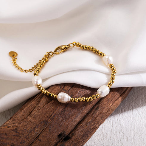 Freshwater pearl 18k gold plated bracelets