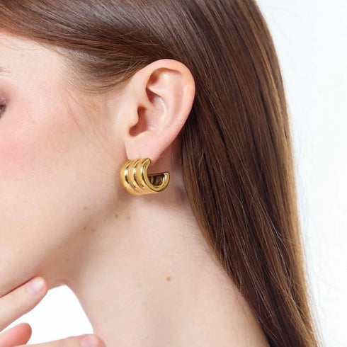 PVD Coated Real Gold Plated 18K Gold Geometric 304 Stainless Steel IG Style Waterproof Non Tarnish Ear Studs