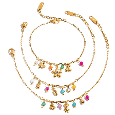 Ladies Sweet Romantic Rabbit Carrot Pendant Bracelet Stainless Steel Stones Crystals Colorful White Carat Adjustable