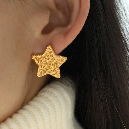 Pentagram 18k gold plated ear studs