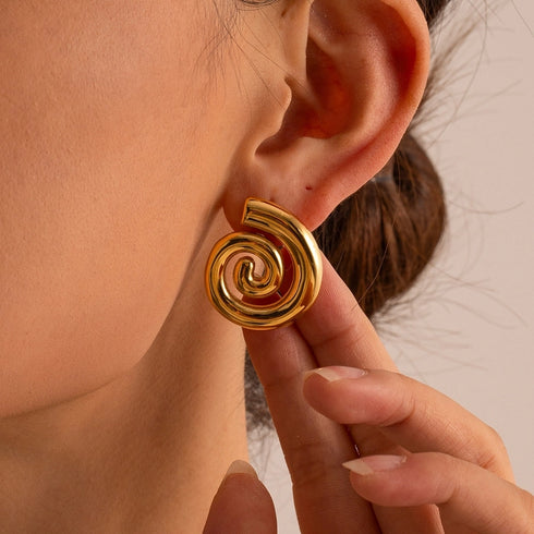 Spiral Stainless Steel 18K Gold Plated Ear Studs