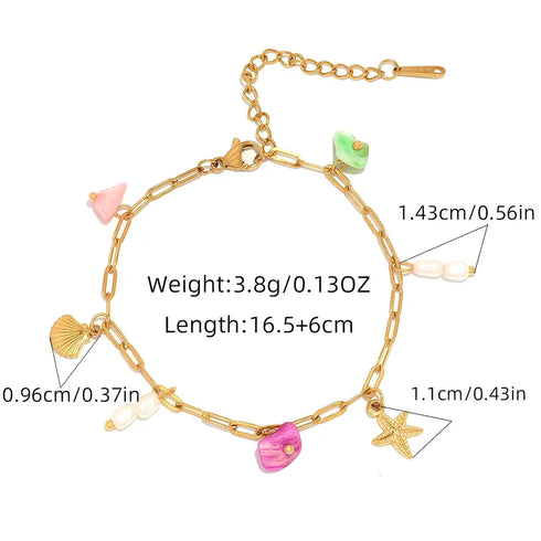 Ion Plating (IP) Real Gold Plated 18K Gold Starfish Shell 304 Stainless Steel Beach Tropical Waterproof Non Tarnish Multi Charms Bracelet Multi Charms Necklace