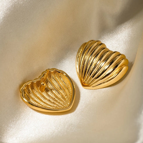 Heart Shape 304 Stainless Steel 18K Gold Plated Ear Studs