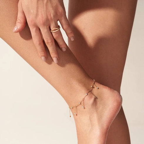 1 Piece Round Anklet 304 Stainless Steel Waterproof Non Tarnish Zircon PVD Coated Real Gold Plated 16K White Plating Women's Casual Modern Style