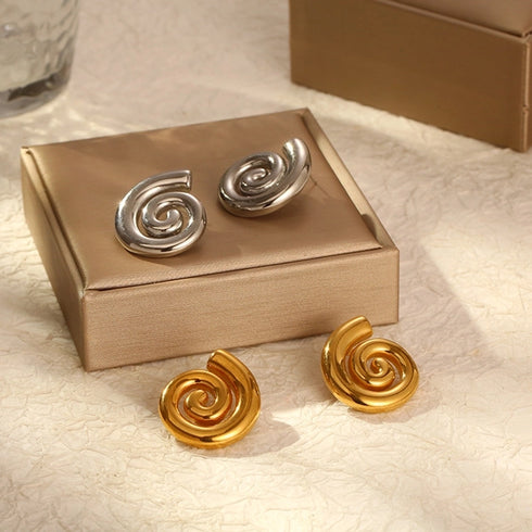 Spiral Stainless Steel 18K Gold Plated Ear Studs