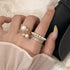 Elegant Pearl Zircon Open Ring Simple Versatile Design Minimalist Luxury Trendy Finger Ring For Women Geometric Pattern